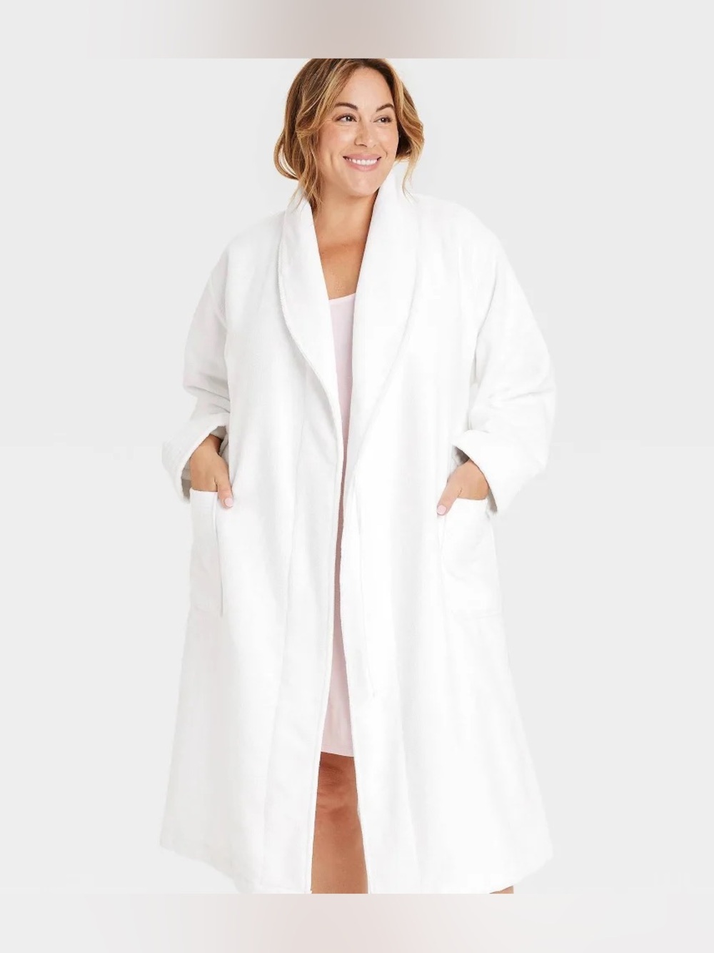 Women's Terry Bath Robe - Auden White Shawl Collar, Long Sleeve, Belt Lo